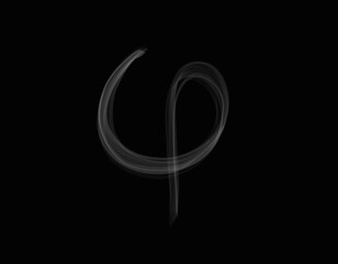 realistic smoke shape with phi alphabet spreading on dark background - obrazy, fototapety, plakaty