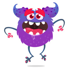 Funny cartoon smiling monster creature. Halloween Illustration of happy alien character. Vector isolated