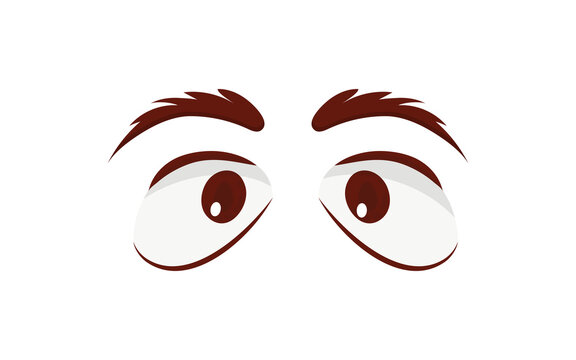 Close up scared face with beautiful eyes and big pretty eyelashes and eyebrows. Vector illustration