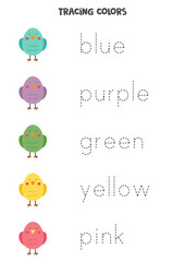 Tracing words of basic colors. Preschool worksheet.