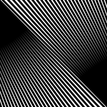 Repeated white lines on black background. Surface pattern design with linear ornament. Disco lights motif. Stripes wallpaper. Diagonal striped illustration. Digital paper for web designing. Vector art