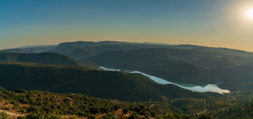 Panoramic photograph of Arribes del Duero at sunset, canyons formed by the river, Salamanca, Spain,...