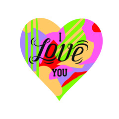 Lettering I love you on the background of a multi-colored heart.