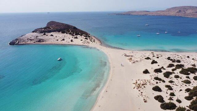 Peninsula and White Sandy Beach at Elafonisos, Peloponnese, Greece - Aerial