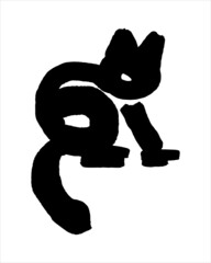 Cat logo. Hand drawn picture in primitive ethnic style. Vector illustration