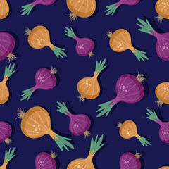 Vector seamless pattern with yellow and purple onions