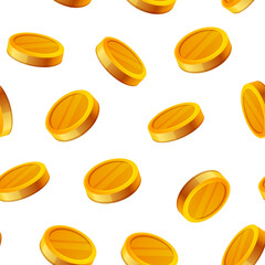 Gold Coin Seamless Pattern On White Background. Vector