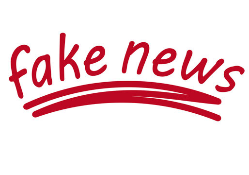 Texto de noticias falsas en trazo rojo sobre fondo blanco.