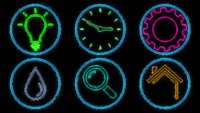 popular network icons animation in circle shape isolated on black background	