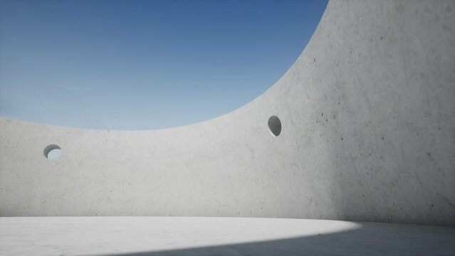 Concrete wall, architecture concept 3d animation. 