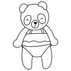 Cute cartoon panda in summer beachwear vector outline illustration