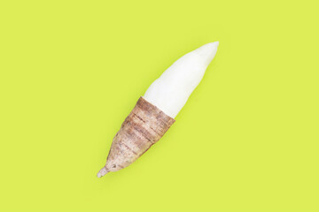 Cassava on green background. Copy space