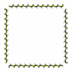 Square frame with simple cozy green leaves on white background. Vector image.