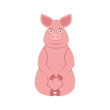 Funny pig vector illustration in flat style isolated on white background.