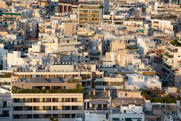 Aerial view of Athens at sunset light, Greece