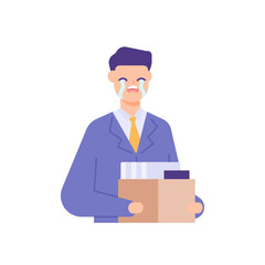 fired from the job. laid off. a worker or employee who is saddened by being dismissed by the boss. work problems. flat cartoon illustrations. concept design. elements, ui, landing page