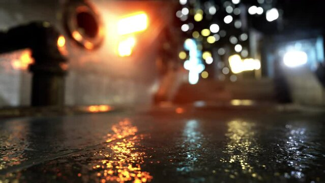 neon bokeh lights at rainy night