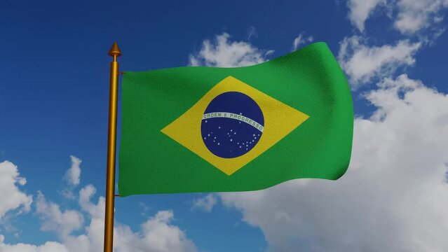 National flag of Brazil waving 3D Render