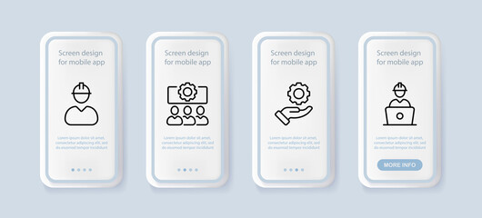 Fototapeta na wymiar Network set icon. Setting, configuration, support service, gear, provider, tuner, engineer, etc. Online concept. UI phone app screens with people. Vector line icon for Business and Advertising