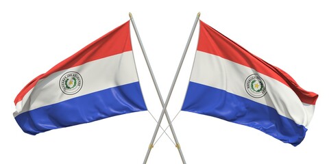 Isolated flags of Paraguay on white background. 3D rendering