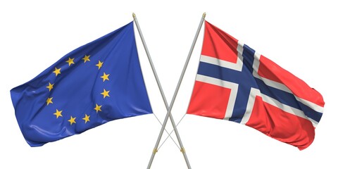 Flags of Norway and the European Union EU on white background. 3D rendering