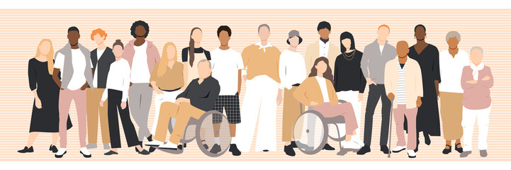 Fototapeta premium People stand side by side together. Flat vector illustration.