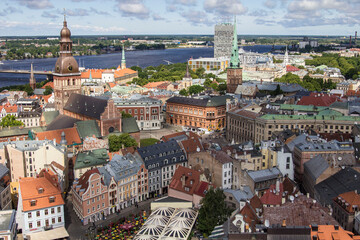 Fototapeta na wymiar Top view of Riga old town from St. Peter's Church, Riga, Latvia