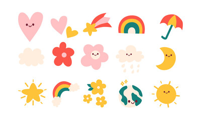 Set of cute doodle clipart vector illustration. Colorful decorative element