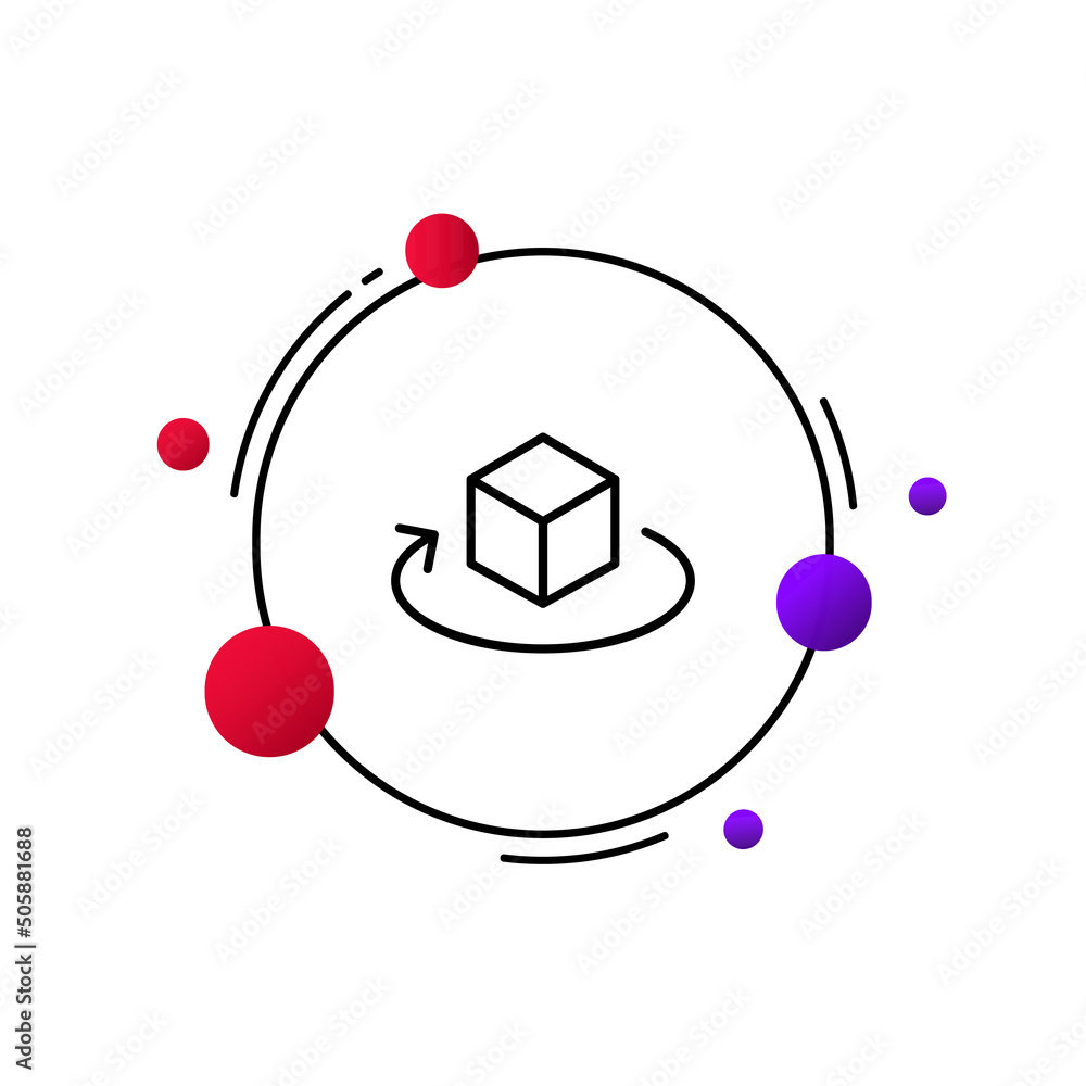 Poster 3d box line icon. box with circle arrow. a virtual reality. concept of virtual reality technology, g