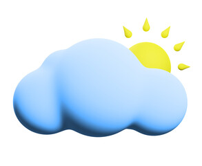 3D stylized sun and clouds isolated on white. Weather forecast concept. 3D rendering