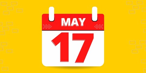 17th day of the calendar. Banner with seventeen on an yellow background with a white calendar