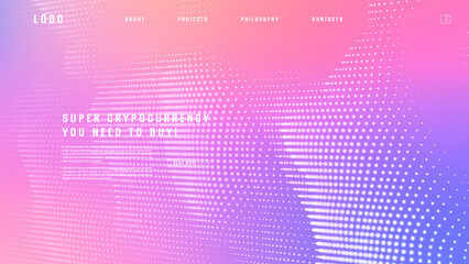 Landing page abstract design with particle tunnel. Colorful template for website or app.