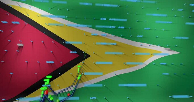 Animation of data processing over flag of guyana