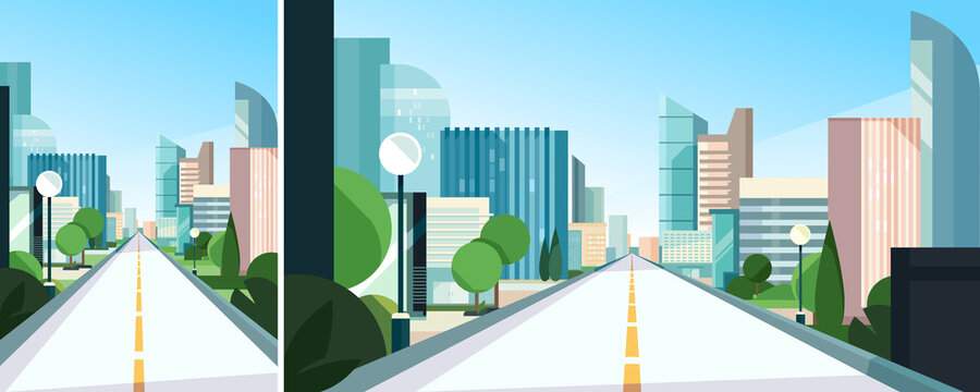 City road in summer season. Cityscape in different formats.