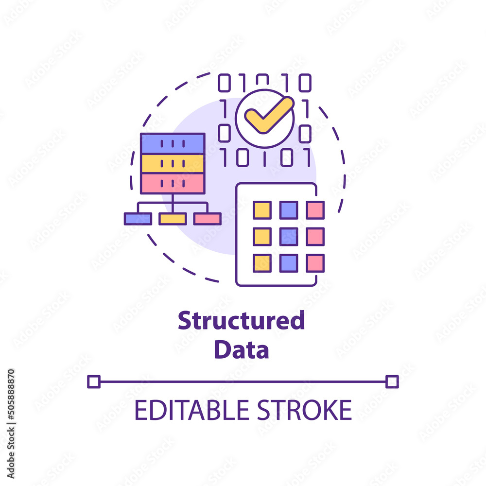 Poster structured data concept icon. big data type abstract idea thin line illustration. machine learning a