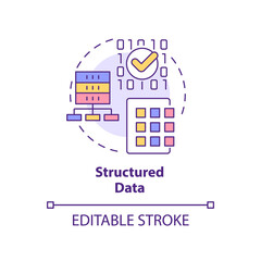 Structured data concept icon. Big data type abstract idea thin line illustration. Machine learning algorithm. Isolated outline drawing. Editable stroke. Arial, Myriad Pro-Bold fonts used