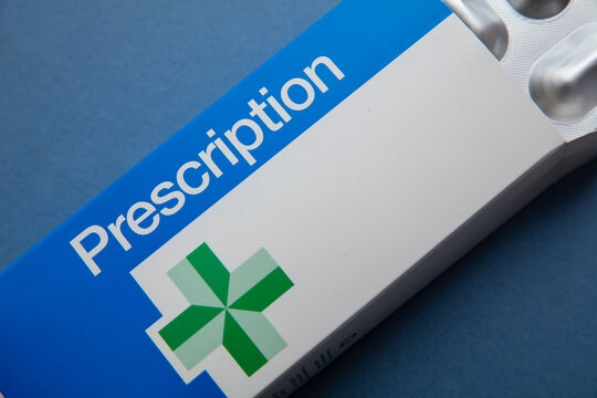 OXFORD, UK - May 2022: NHS medical prescription packaging from the UK