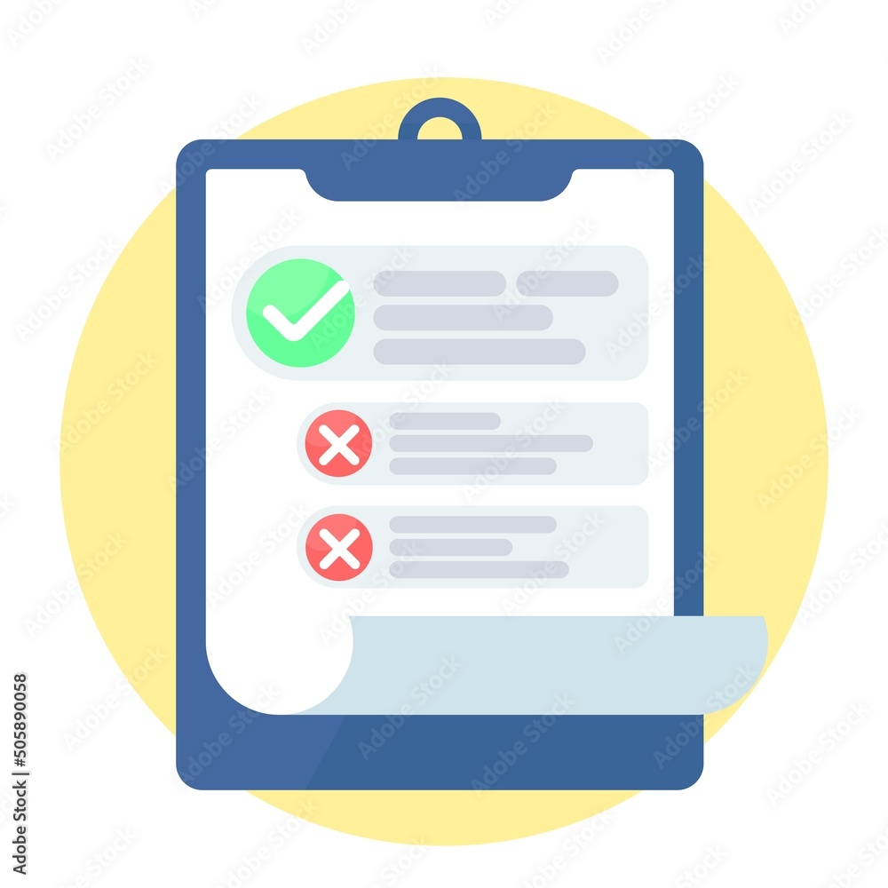 Poster blue tablet with to do list, one check mark and two not done, on yellow circle. clipboard or to do l