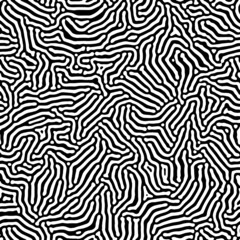 Reaction diffusion texture vector seamless organic rounded jumble maze lines patterns in black and white. Abstract nature backgrounds