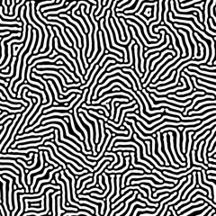 Reaction diffusion texture vector seamless organic rounded jumble maze lines patterns in black and white. Abstract nature backgrounds