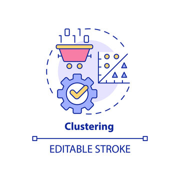 Clustering Concept Icon. Data Mining Technique Abstract Idea Thin Line Illustration. Hierarchical Data Segmentation. Isolated Outline Drawing. Editable Stroke. Arial, Myriad Pro-Bold Fonts Used