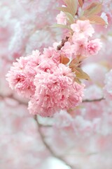 Kwiaty wiśnia Prunus serrulata, pastelowe kolory - obrazy, fototapety, plakaty