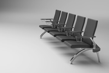 Public Seats isolated on white background. Metal bench airport in 3D render