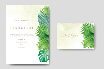 watercolor flower and leaves wedding invitation card