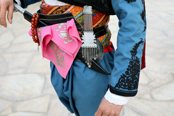 Turkey, Mugla, Mentese local cultural festival folklore (efe zeybek) men's and women's clothes