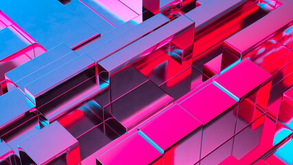 Abstract Cyberpunk Metallic Plate Spacetime 3d render