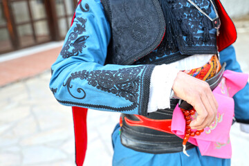 Turkey, Mugla, Mentese local cultural festival folklore (efe zeybek) men's and women's clothes