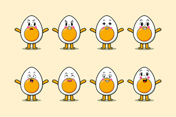 Set kawaii boiled egg cartoon character with different expressions of cartoon face vector illustrations