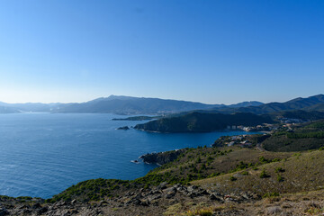 Fototapeta na wymiar View from the mountains at Portbou, Spain