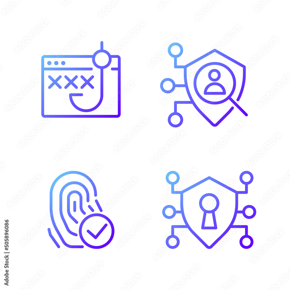 Aufkleber data security and protection pixel perfect gradient linear vector icons set. biometrics technology. 